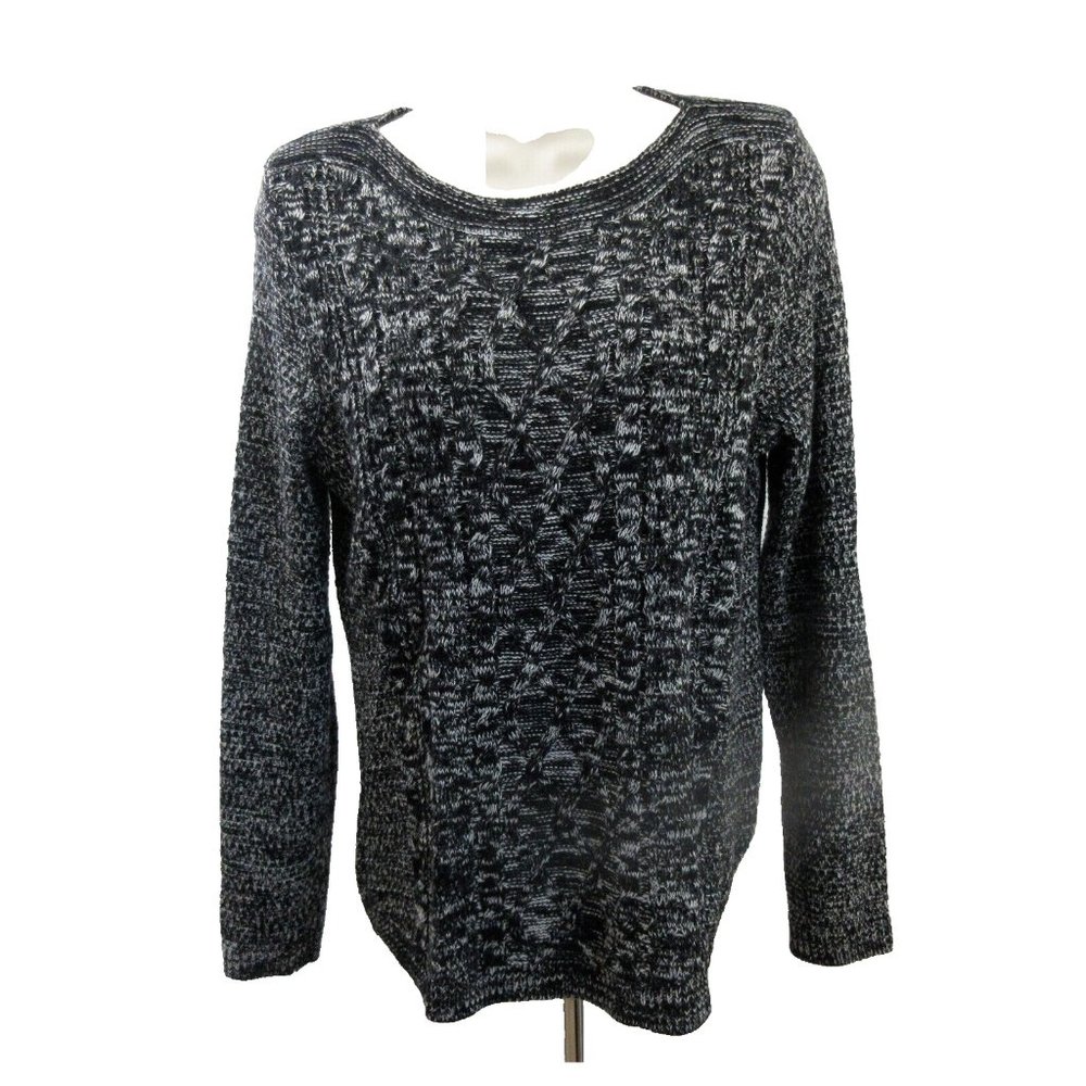 Croft & Barrow Sweater Sz Petite M Pullover Black & White Boat Neck Heather Knit